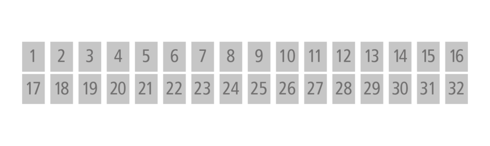 A grid of numbered squares ranging from 1 to 32, with two rows of numbers.