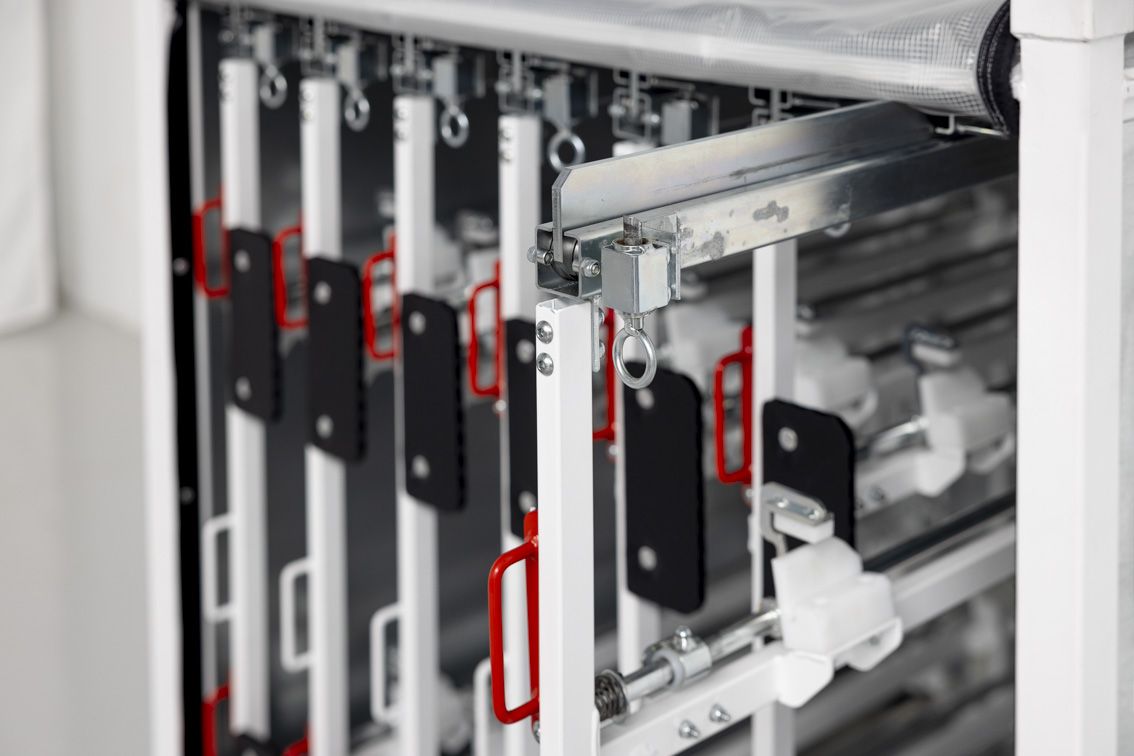 A close-up of our steel rack with fittings