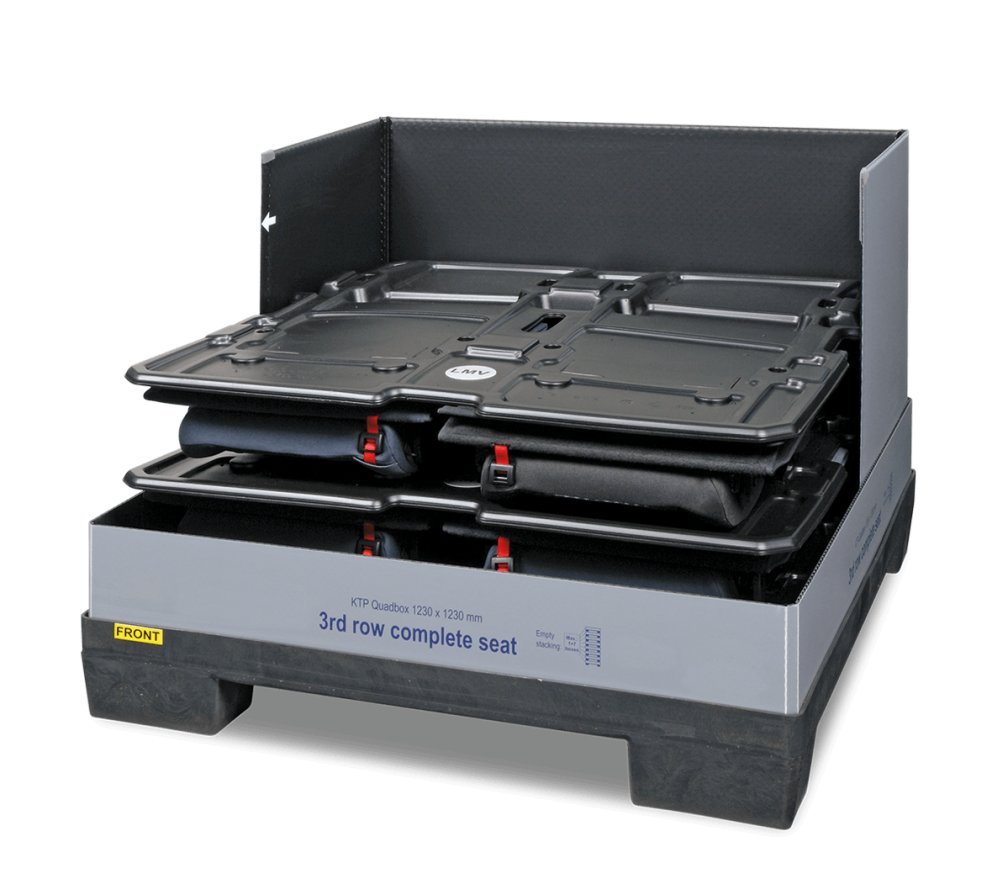 Third row complete seat, displayed in a box for storage, with black folding seats and a gray container.