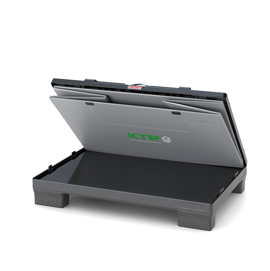 Open portable case with a black base and a gray lid, featuring the text "KTP Packaging Solutions" prominently displayed.