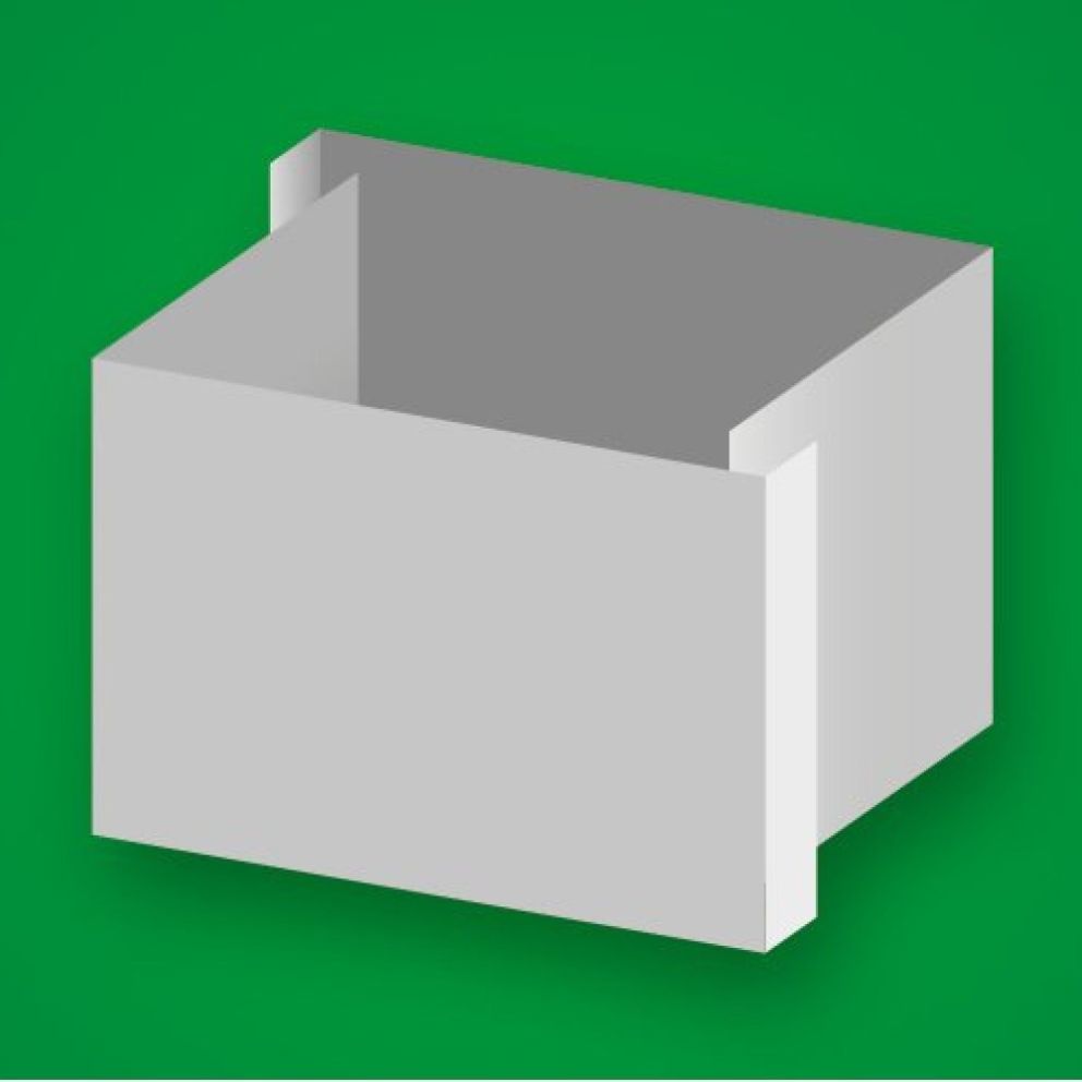 A simple, gray, open box with a green background.