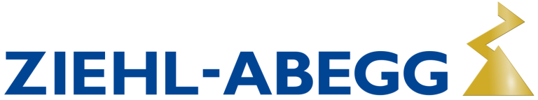 Logo of Ziehl-Abegg, featuring the name in blue text with a stylized yellow lightning bolt design.