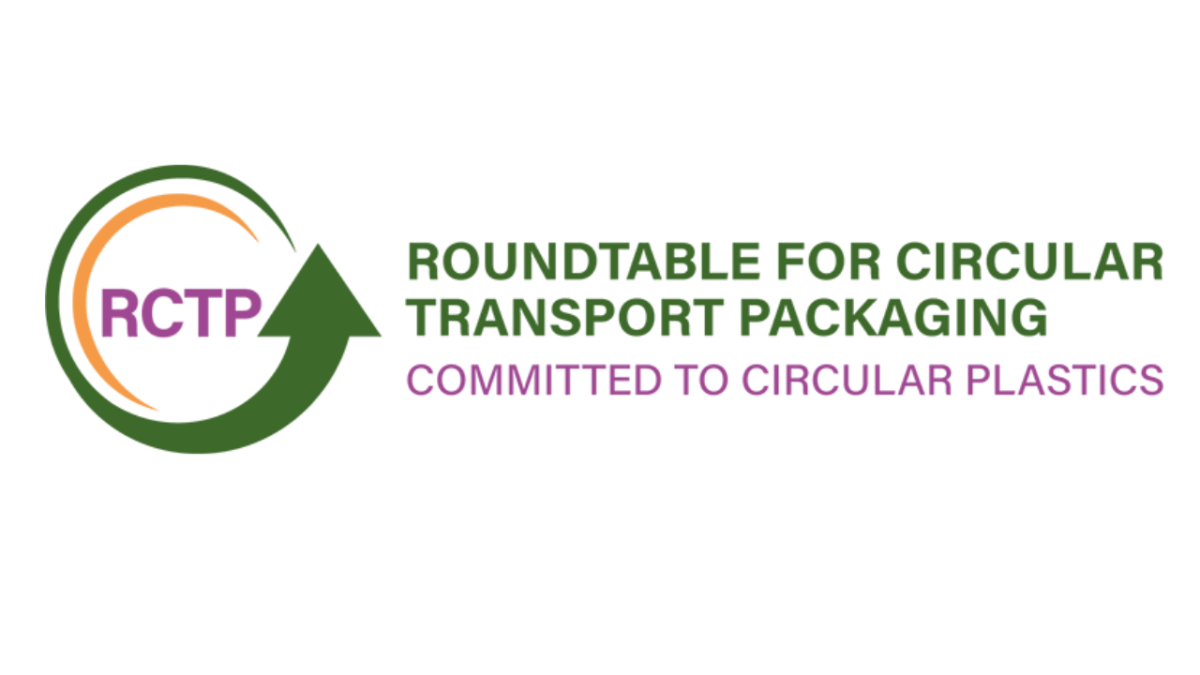 Logo of the Roundtable for Circular Transport Packaging (RCTP), featuring a circular design with an upward arrow, and text stating "Committed to Circular Plastics."