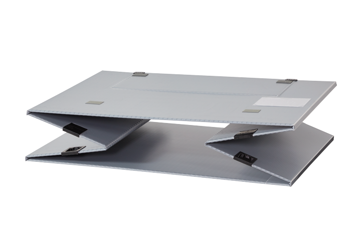 A gray, foldable document holder with adjustable clips and a sleek design, displaying a tiered structure for organizing papers.