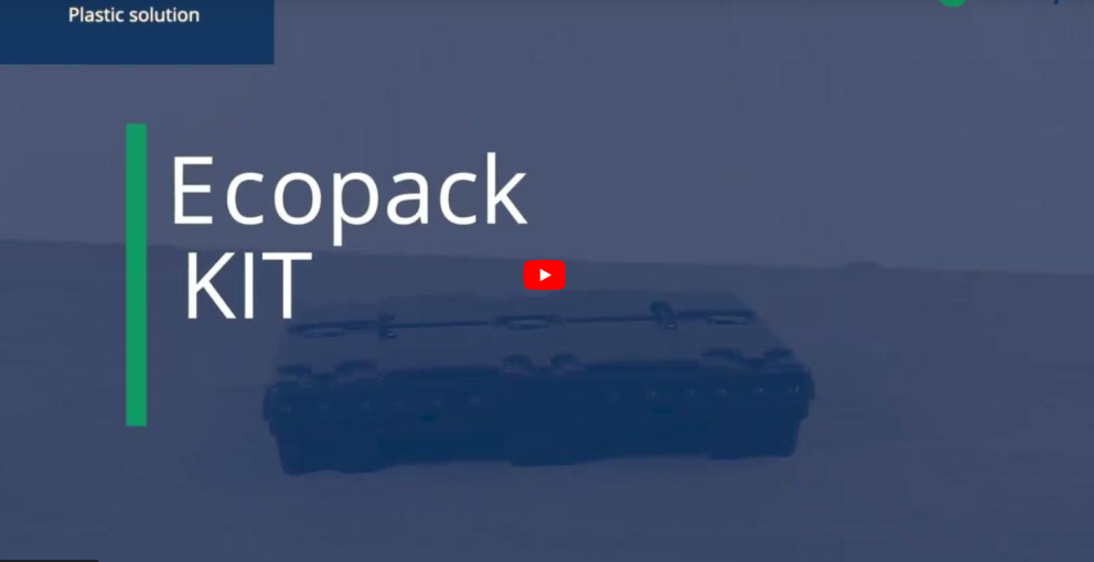 An image featuring the text "Ecopack KIT" with a blue background and a play button indicating a video, suggesting a focus on a plastic solution.