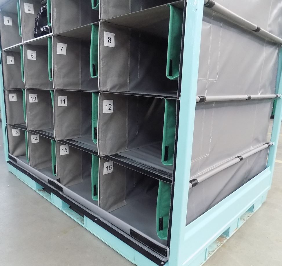 A transport rack with textile inserts