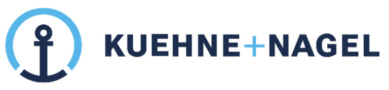 Kuehne + Nagel logo featuring a blue anchor within a circular design, followed by the company name in dark blue font.