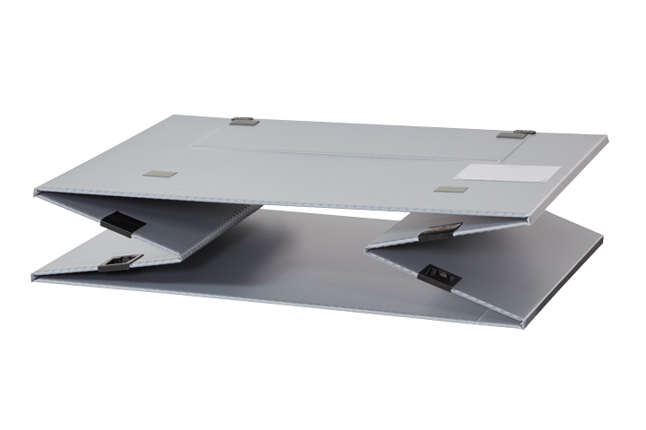 An open gray document organizer with multiple compartments and closures.