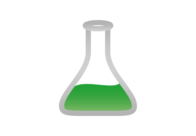 Illustration of a laboratory flask filled with green liquid.