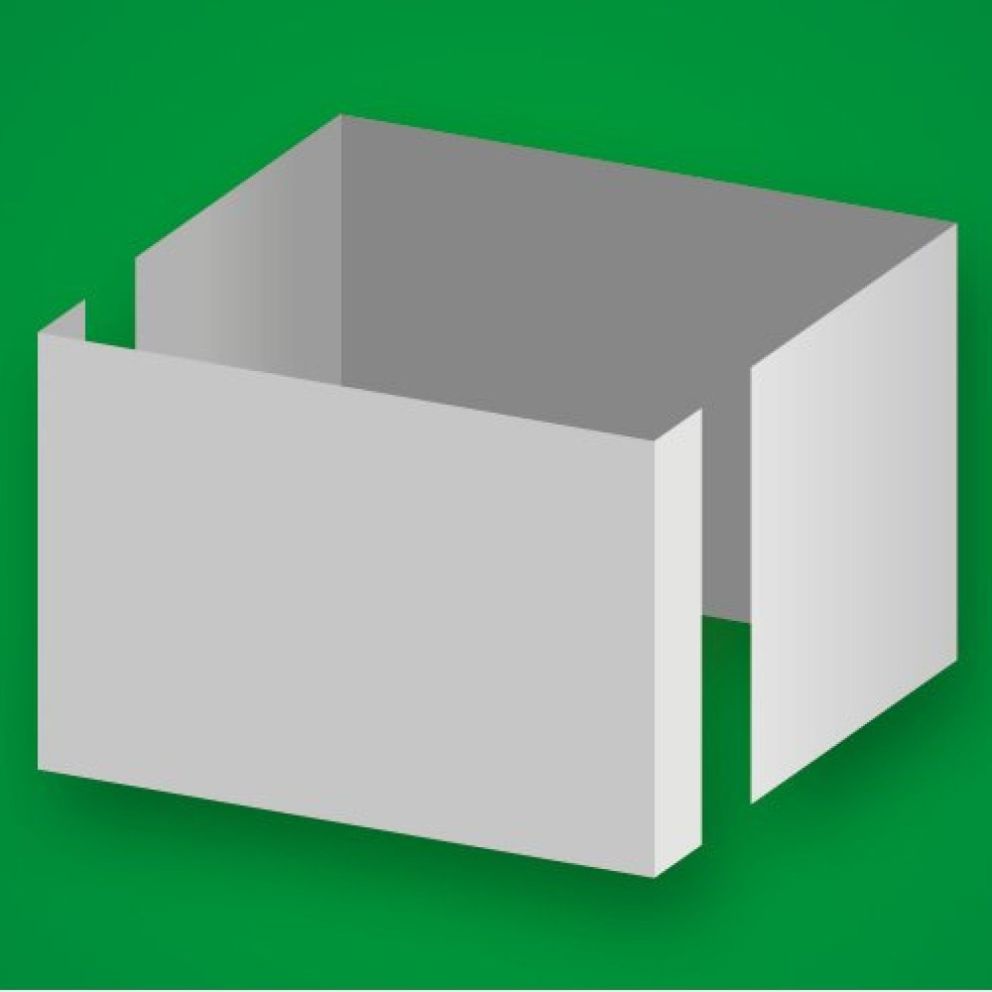 A simple gray box illustration with an open front, set against a green background.